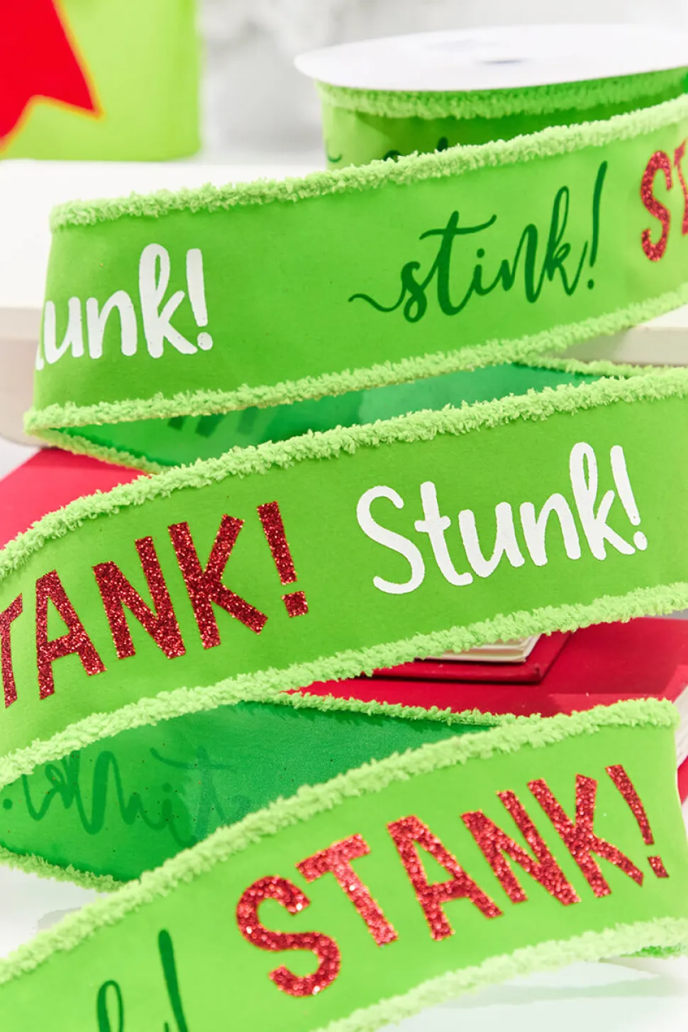 2.5" x 10 Yard Green Stink! Stank! Stunk! Velvet Storyville Ribbon