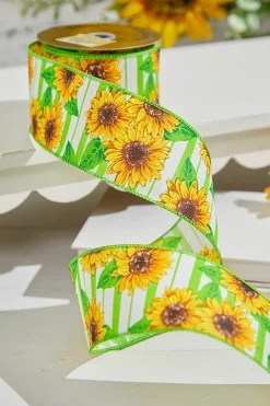 2.5" x 10 Yard Green Sunflower Ribbon