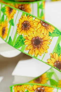 2.5" x 10 Yard Green Sunflower Ribbon