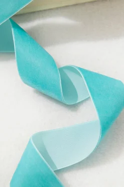 1.5" x 10 Yard Green Teal Unwired Velvet Ribbon
