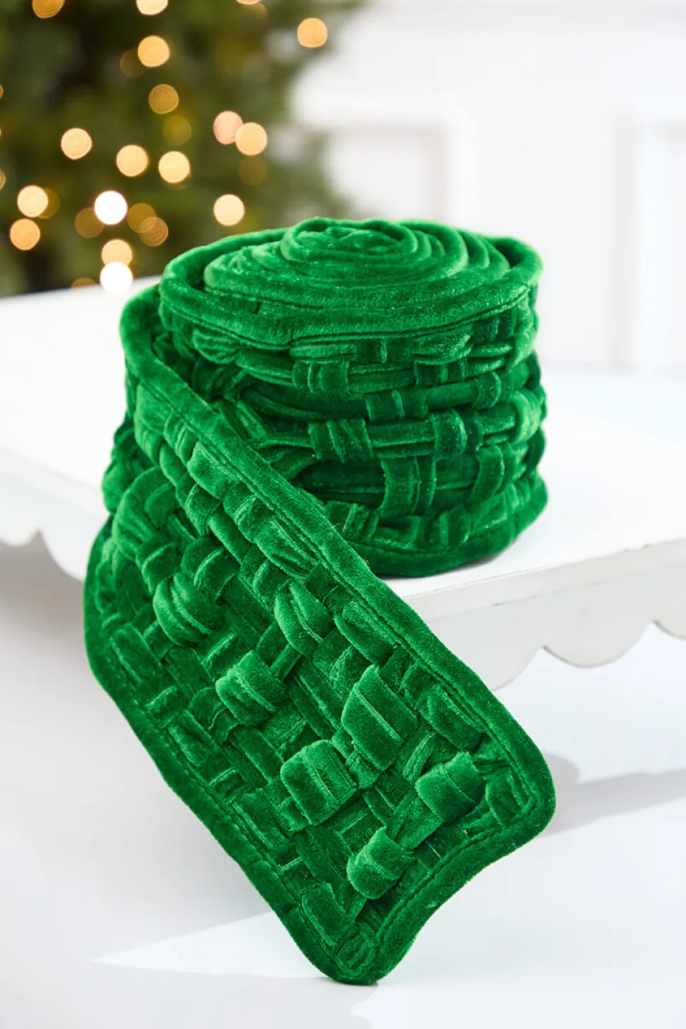 5" x 3 Yard Green Velvet Braided Ribbon