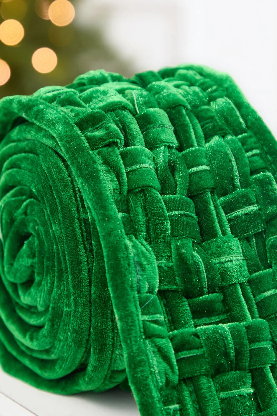 5" x 3 Yard Green Velvet Braided Ribbon