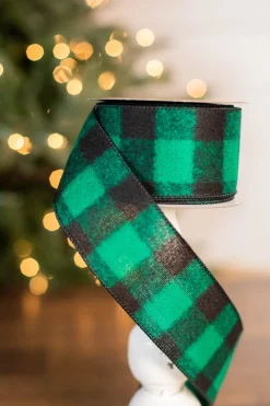 2.5” x 10 Yard Green Wool Buffalo Check Ribbon