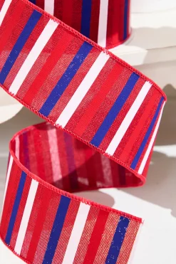 2.5" x 10 Yard Horizontal Stripe Red, White & Blue Ribbon