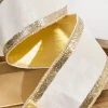 4" x 10 Yard Ivory Velvet with Gold Stripe Ribbon