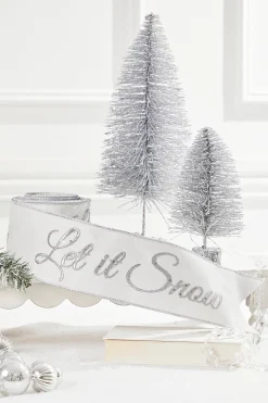 4" x 5 Yard Let It Snow White Embroidered Ribbon