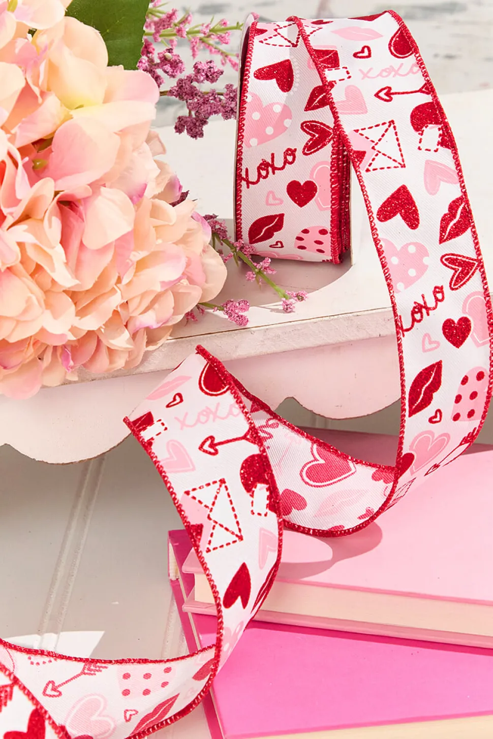 1.5" x 10 Yard Letters/Hearts/ XOXO Patterned Ribbon