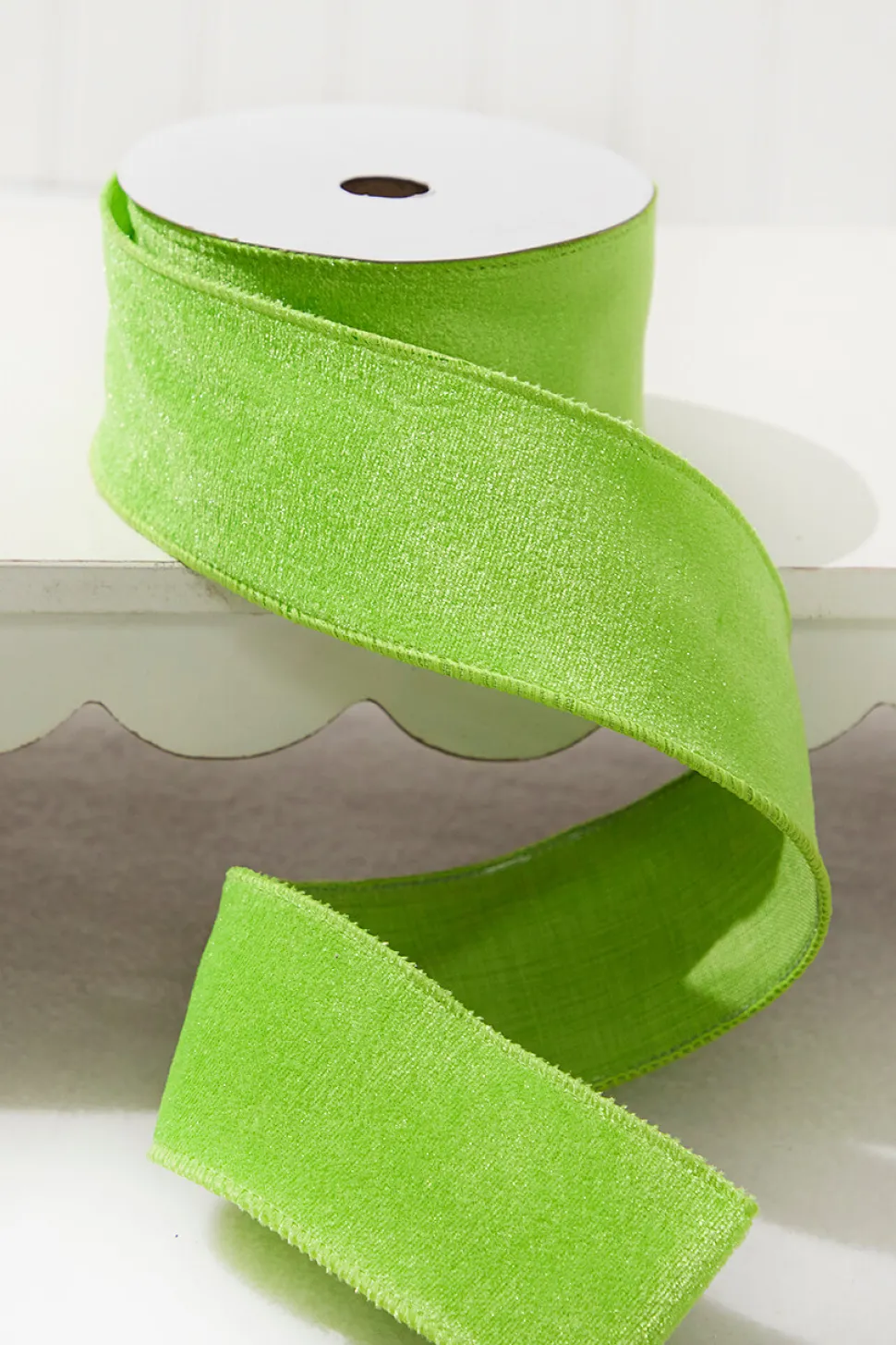 2.5" x 10 Yard Lime Green Velvet Wired Ribbon