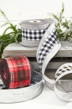 4” x 10 Yard Metallic Check Solid Edge Wired Ribbon