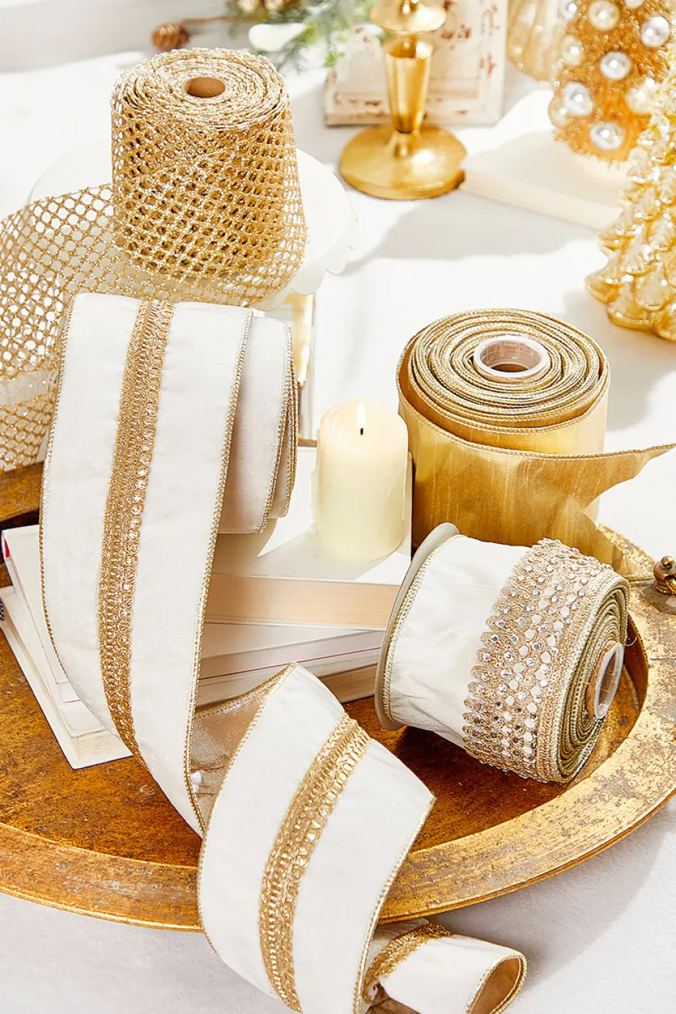 4" x 10 Yard Metallic Dupioni Ribbon Gold