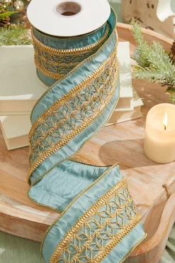 4" x 5 Yard Metallic Gold Trim Dupion Ribbon