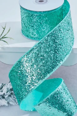 2.5" x 10 Yard Mint Green Glitter Wired Ribbon