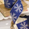 4" x 10 Yard Navy Velvet with Gold Snowflake Ribbon