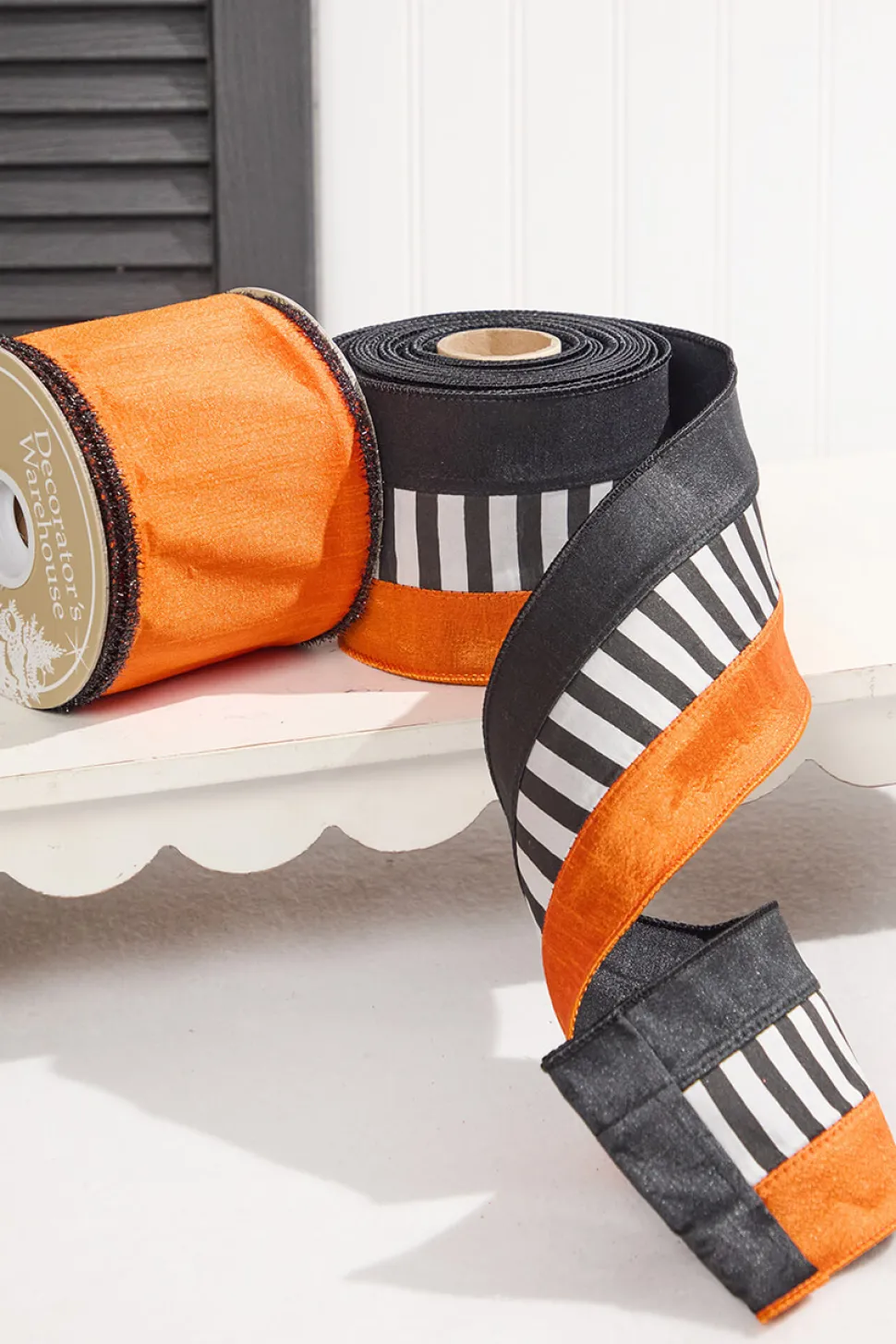 4" x 10 Yard Orange Dupioni with Black Tinsel Edge Ribbon