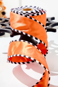 2.5" x 10 Yard Orange Satin with Black & White Piping Ribbon
