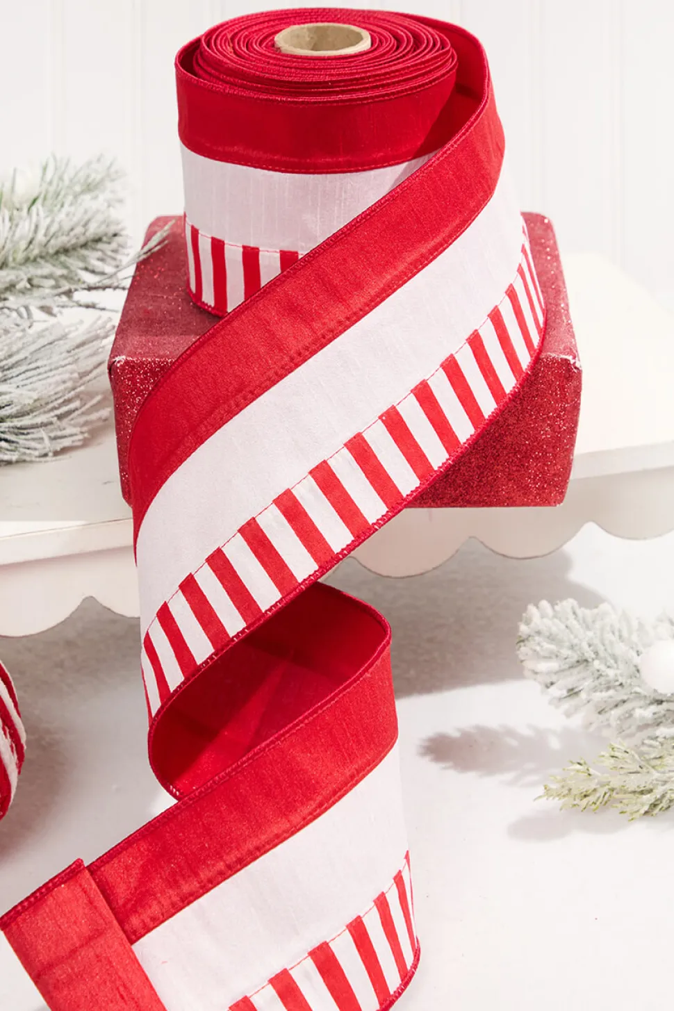 4" x 10 Yard Peppermint Striped Ribbon