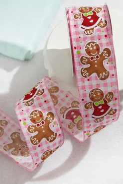 2.5” x 10 Yard Pink Check Gingerbread Ribbon