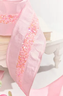 4" x 5 Yard Pink Embellished Center Ribbon