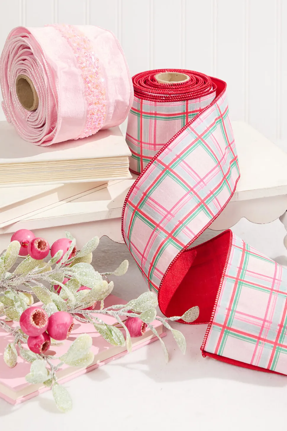 4" x 5 Yard Pink Embellished Center Ribbon