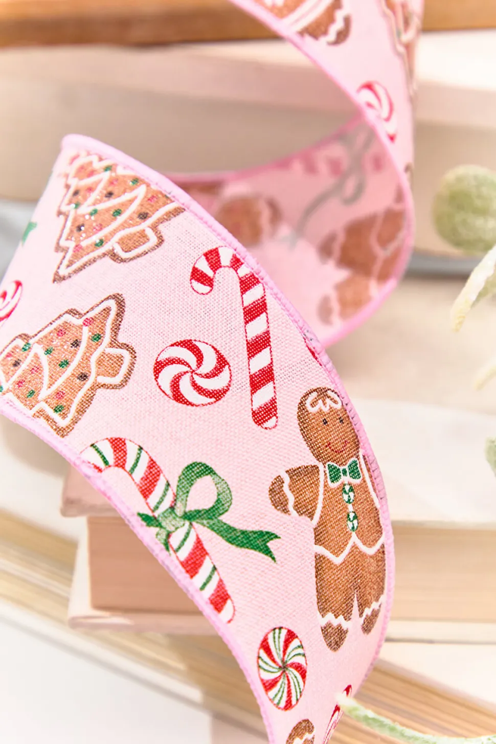 2.5" x 10 Yard Pink Gingerbread with Candy Ribbon