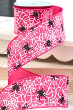 2.5" x 10 Yard Pink Glitter Spider Webs Halloween Ribbon