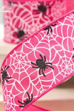 2.5" x 10 Yard Pink Glitter Spider Webs Halloween Ribbon