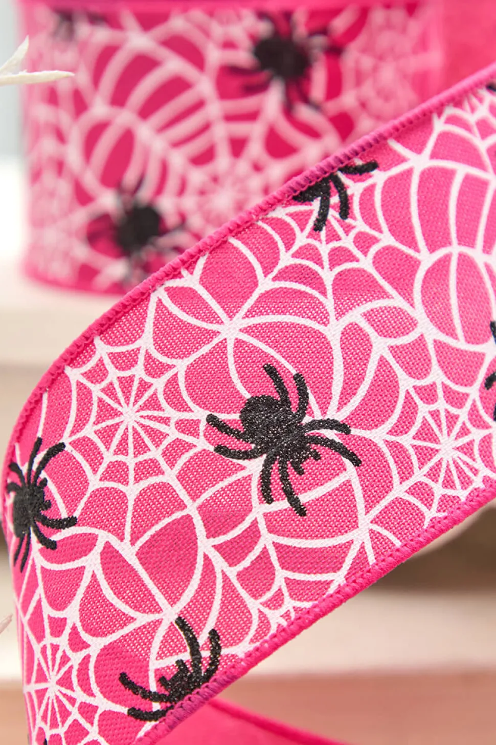 2.5" x 10 Yard Pink Glitter Spider Webs Halloween Ribbon