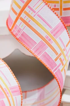 2.5" x 10 Yard Pink/Orange Plaid Ribbon