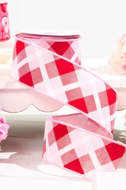 2.5" x 10 Yard Pink/ Red Plaid Ribbon
