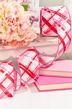 2.5" x 10 Yard Pink, Red & White Plaid Valentine Ribbon