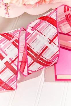 2.5" x 10 Yard Pink, Red & White Plaid Valentine Ribbon