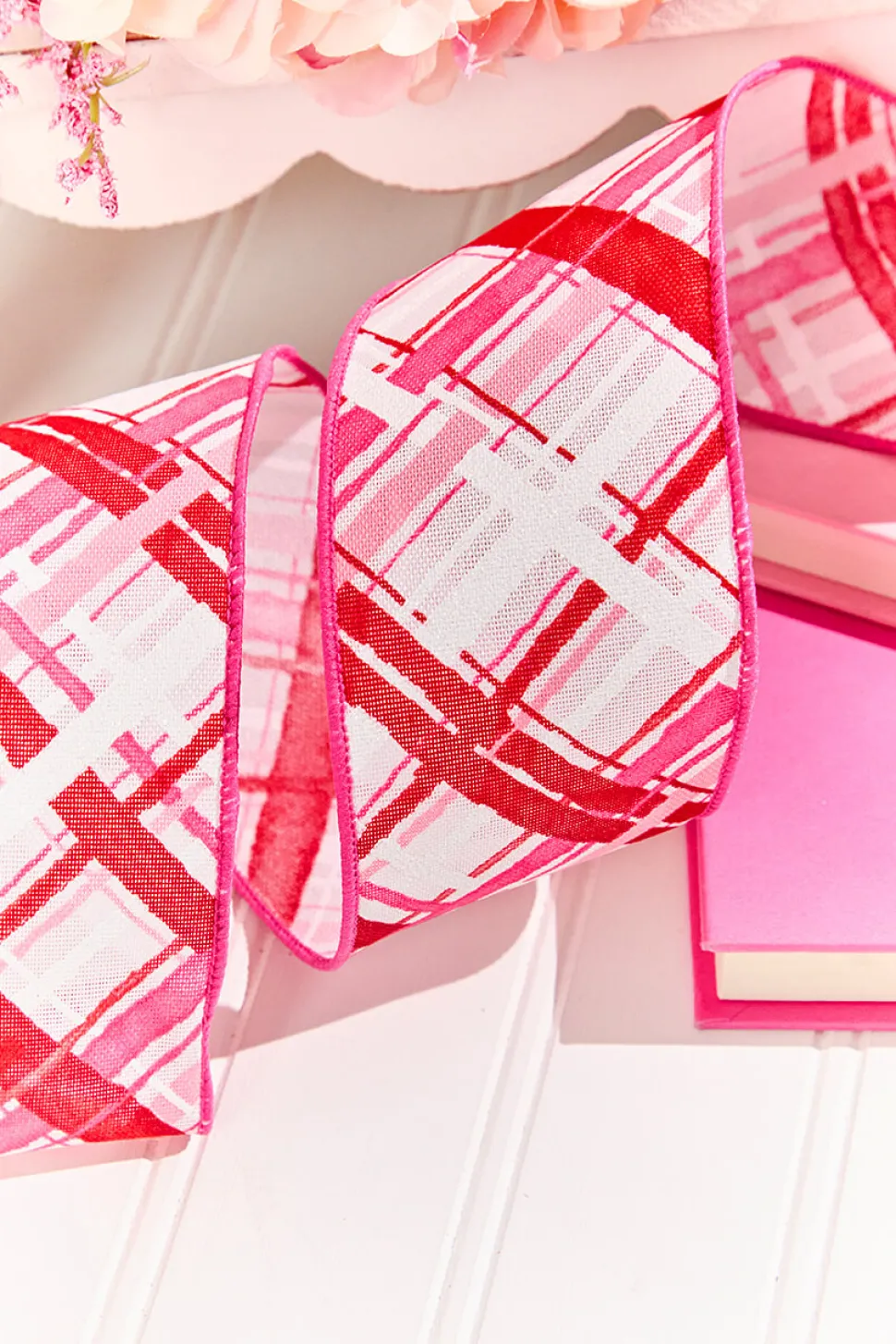 2.5" x 10 Yard Pink, Red & White Plaid Valentine Ribbon