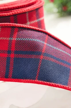 2.5” x 5 Yard Plaid Check Tafetta Ribbon - Red/Navy