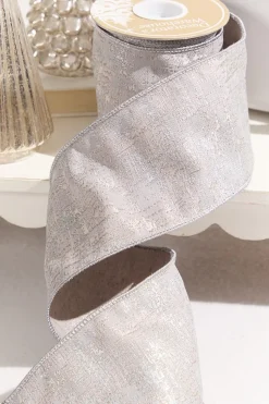 4" x 5 Yard Platinum Jacquard Dupioni Ribbon
