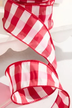 2.5" x 10 Yard Red and White Checked Ribbon