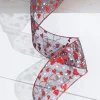 2.5" x 10 Yard Red Glitter Heart Sheer Black Ribbon