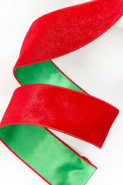2.5" x 10 Yard Red & Green Velvet with Satin Backing Ribbon