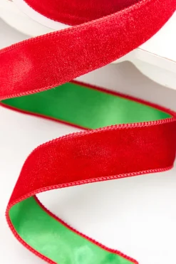 1.5" x 10 Yard Red & Green Velvet with Satin Backing Ribbon
