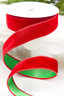 1.5" x 10 Yard Red & Green Velvet with Satin Backing Ribbon