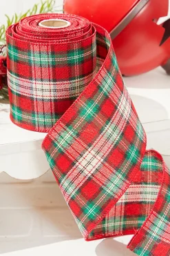4" x 10 Yard Red/Green/White Plaid Ribbon
