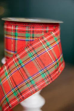 2.5” x 10 Yard Red Green with Blue Plaid Ribbon