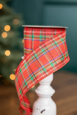 2.5” x 10 Yard Red Green with Blue Plaid Ribbon
