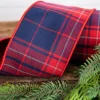 4" x 5 Yard Red & Navy Plaid Check Ribbon