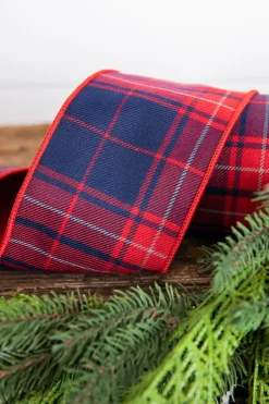 4" x 5 Yard Red & Navy Plaid Check Ribbon