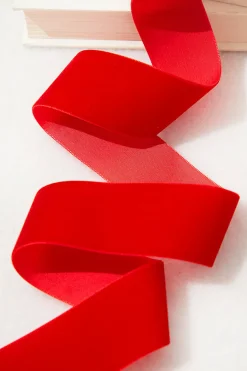 1.5" x 10 Yard Red Unwired Velvet Ribbon