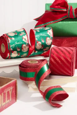 4" x 10 Yard Red Velvet with Red Glitter Stripe Ribbon