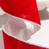 4" x 10 Yard Red Velvet with Silver Tinsel Edge Ribbon