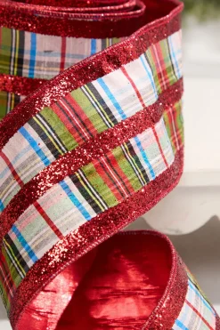 4" x 10 Yard Red & White Plaid Pattern Ribbon