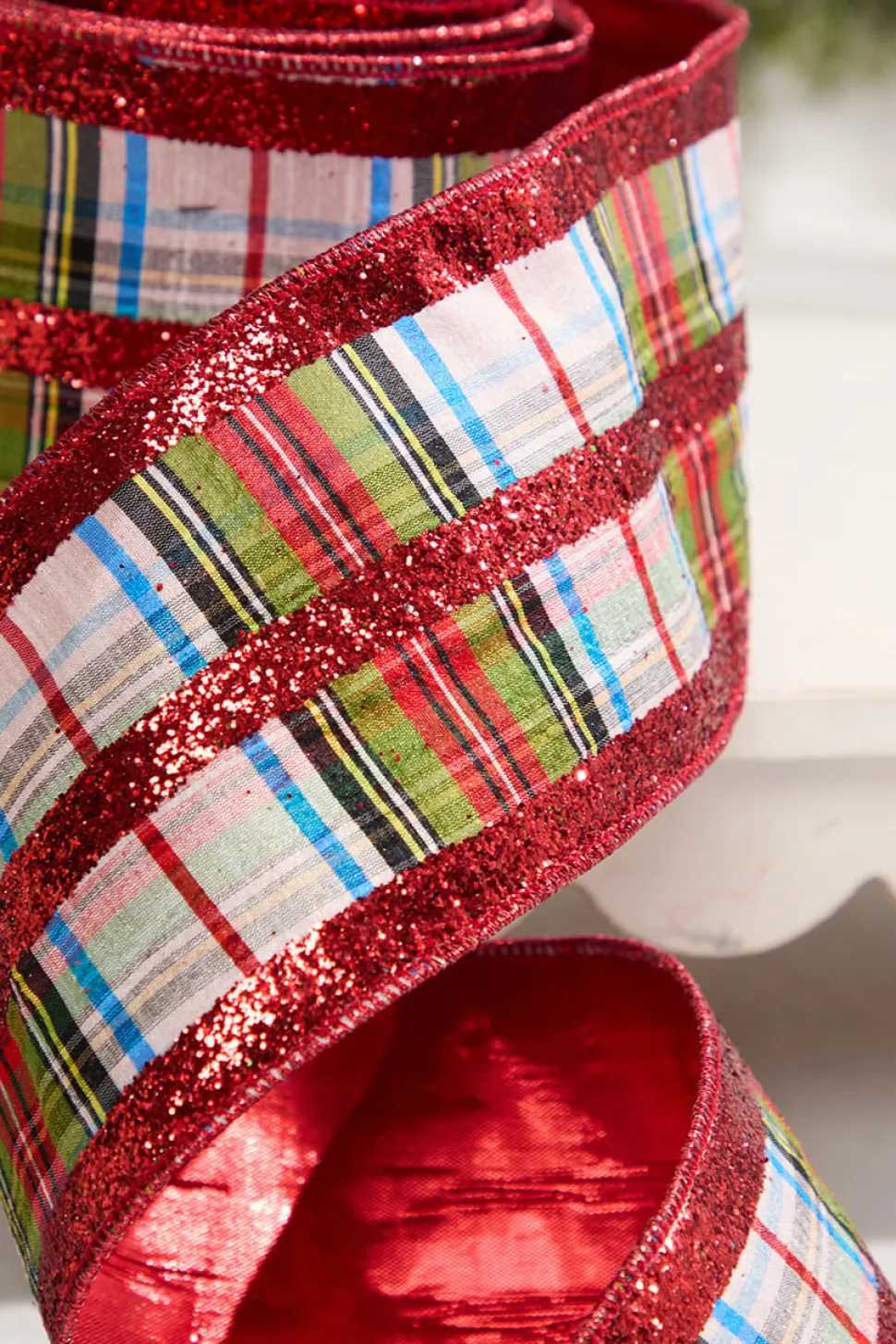 4" x 10 Yard Red & White Plaid Pattern Ribbon