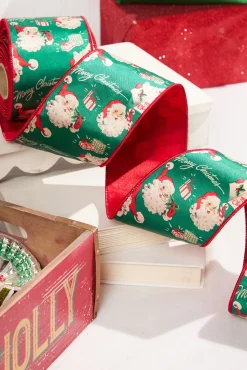 4" x 10 Yard Retro Jolly Old Saint Nick Ribbon